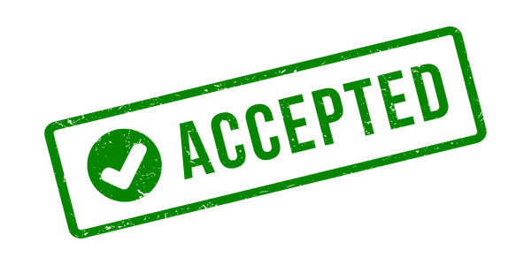Green stamp of the word 'ACCEPTED' with a green tick Green stamp of the word 'ACCEPTED' with a green tick