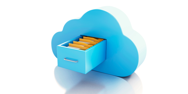 a blue cloud shape with a draw coming out of it, inside the drawer are many files a blue cloud shape with a draw coming out of it, inside the drawer are many files