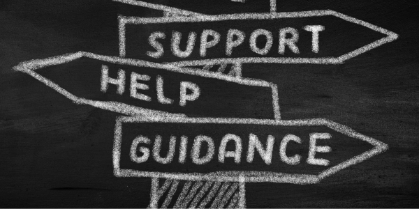 a street sign drawn on a chalkboard with the signs reading 'SUPPORT'', 'HELP', 'GUIDANCE' a street sign drawn on a chalkboard with the signs reading 'SUPPORT'', 'HELP', 'GUIDANCE'