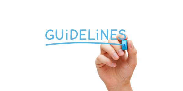 A person writing the word 'GUIDELINES' with a blue pen