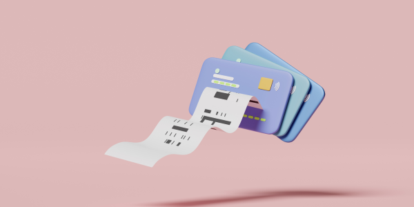 Three payment cards with an invoice printing from within them. Three payment cards with an invoice printing from within them.