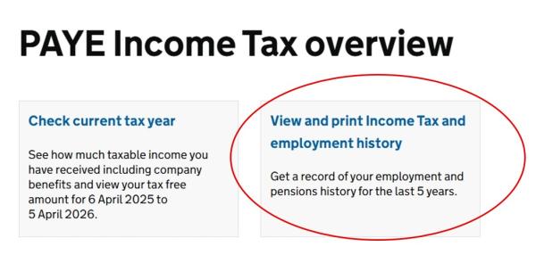 PAYE income tax overview options on HMRC app PAYE income tax overview options on HMRC app