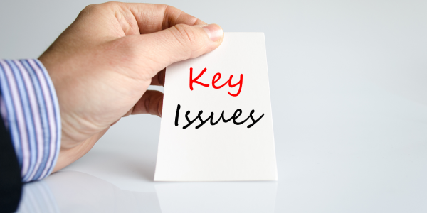 A person holding a card that says 'KEY ISSUES' A person holding a card that says 'KEY ISSUES'