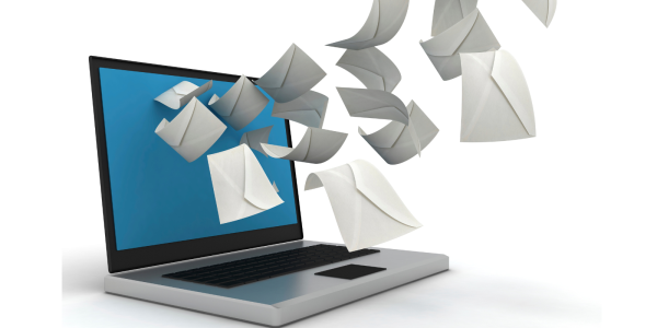 A computer sending out lots of emails A computer sending out lots of emails