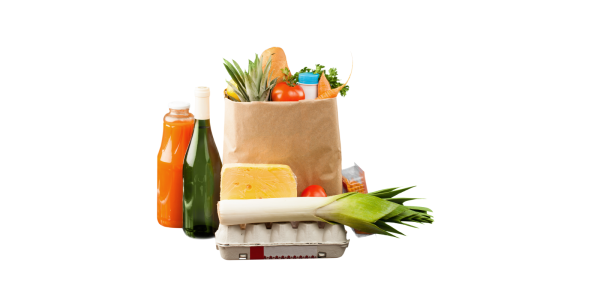 Various groceries against a white background Various groceries against a white background