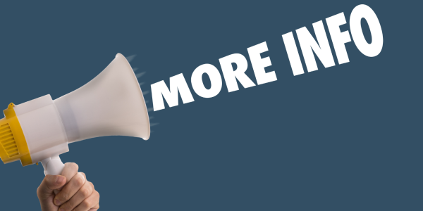 A megaphone with the words 'MORE INFO' coming out of the speaker