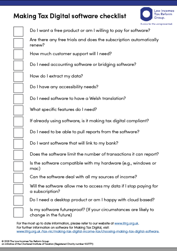 Making Tax Digital software checklist by LITRG