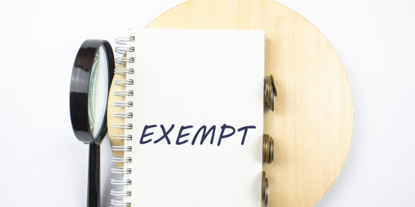 a piece of wood, some coins, a magnifying glass and a notebook with the word 'EXEMPT' written on the front.