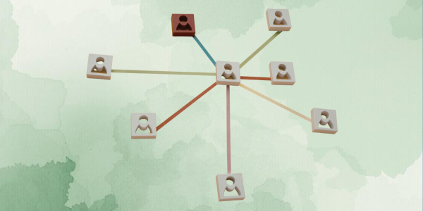 A spider diagram showing interaction between different icons against a pale green coloured background