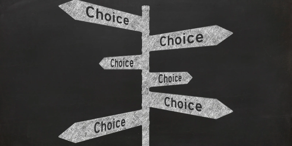 a signpost with vasious signs leading off in all directions, every sign reads the word 'CHOICE' 