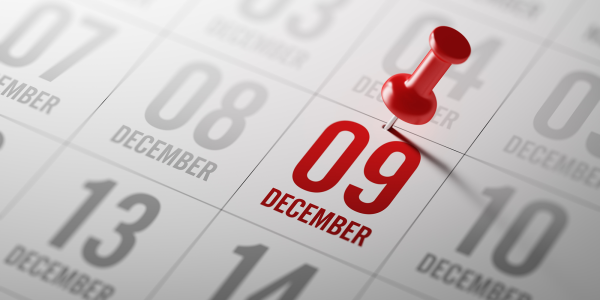 Image of a calendar showing 9 December