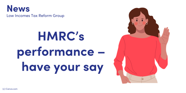 NEWS: HMRC's performance - have your say. image of a woman with her hand raised, ready to speak