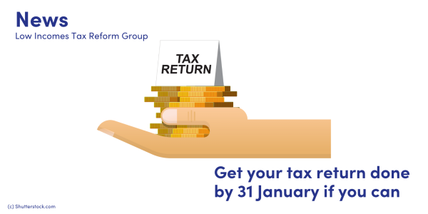 Illustration of a hand holding coins and a note saying tax return