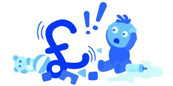 baby sitting by pound sign and toys vector cartoon (c) Shutterstock / Julia XOOXOO Jasiczak