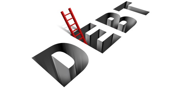Illustration of the word debt and a ladder