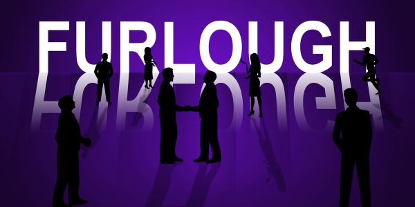 Illustration of silhouettes of people by the word furlough