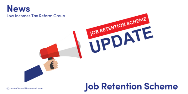 Illustration of a hand holding a megaphone with the words job retention scheme update