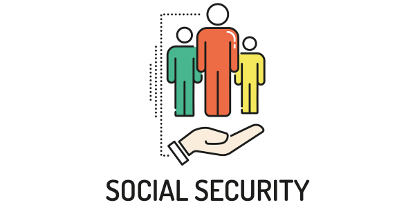 Illustration of a hand holding up icons of people with the words social security underneath